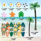 Summer Beach Happy Birthday Cake Topper Surfboard Palm Model Tree Umbrella Chair for Swimming Beach Luau Birthday (Surfboard)