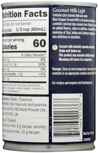 Blue Dragon Light Coconut Milk 400 Ml (Pack Of 6)