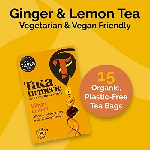Taka Turmeric Tea, Organic Ginger Lemon (1 x Carton (15 tea bags))