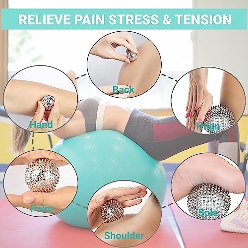 Massage Ball, Magnetic Balls, Hand Spiky Massage Ball Silver Ball 1 Pair, Hand Acupuncture Ball Massage for Adult and Kid, Hand Exercise Squeeze Balls for Pain Pressure and Stress Relief