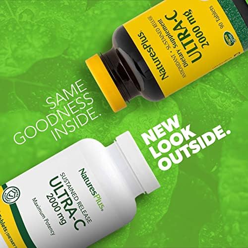 NaturesPlus Ultra C W/Rose Hips, Sustained Released - 2000 mg, 90 Vegetarian Tablets - Maximum Potency Immune Support, Antioxidant - Free-Radical Defense - Gluten-Free - 90 Servings