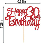 Red 30th birthday cake topper ， happy 30th birthday cake topper， 30th birthday party cake decorations (length 7.5in * wide6.5 in)