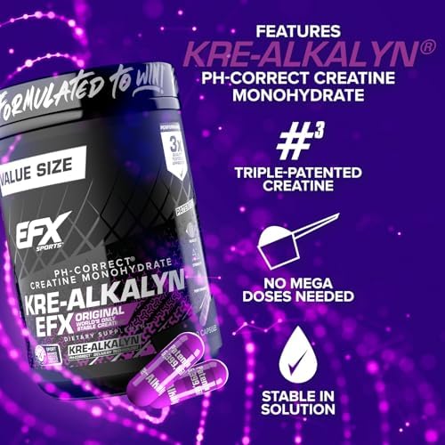 EFX Sports Kre-Alkalyn EFX | pH Correct Creatine Monohydrate Pill Supplement | Strength, Muscle Growth & Performance | 200 Servings, 400 Capsules