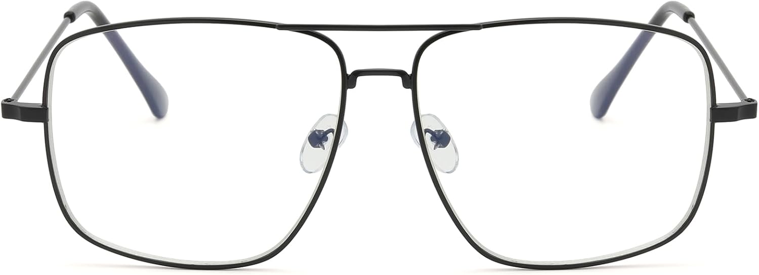 Non Prescription Glasses - Classic Square Clear Lens Metal Frame for Men Women