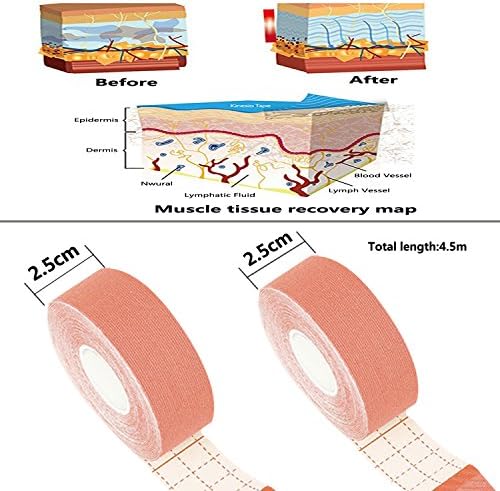Kinesiology Recovery Therapeutic Tape, Waterproof Muscle Support for Athlete,Sports Injury Tape 1 inch x 16.4 ft / 2.5cm x 5m
