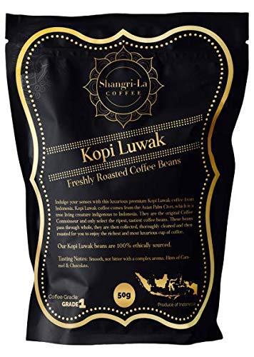 Shangri-La Coffee - Wild Kopi Luwak Coffee Whole Beans - Ethically Sourced - 50 Grams (1.75oz) (Other Weights & Bean Types Available) - Produce of Indonesia