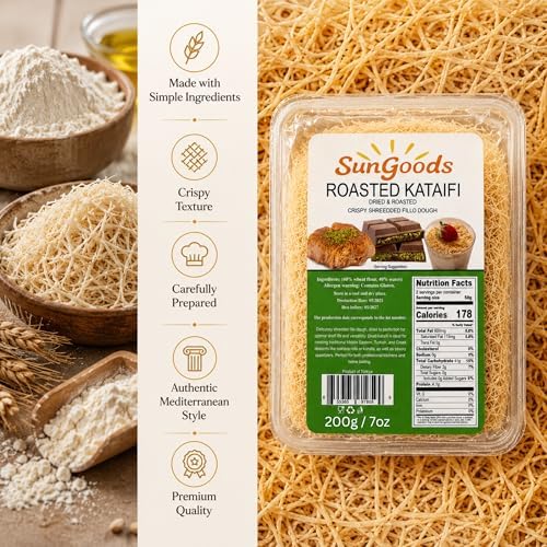 SunGoods Roasted Kataifi – 200g (7 oz) | Crispy Shredded Fillo Dough for Dubai Chocolate, Kunafa, and Baklava | Versatile Dessert Ingredient | Long Shelf Life | No Additives
