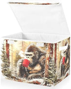Collapsible Storage Basket with Lid Forest Gorilla Print 1 Pack, Storage Organizer Cube Bin for Home Office