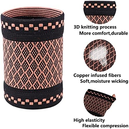 Copper Wrist Compression Brace (2Pcs), Elastic Wrist Support Sleeve Wrist Braces for Tendonitis, Arthritis, Carpal Tunnel Pain Relief, Soft Wrist Wrap Wristbands for Sport, Fitness, Workout, Typing(M)