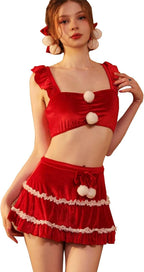 SNOMYRS Women's Sexy Christmas Lingeries Santa Costume Red Kawaii Cosplay Lingerie Costumes Babydoll Skirt Pajamas