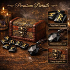 kcrygogo Rune Set with Elder Futhark Alphabet Crystal Meditation Divination Healing Chakra Reiki with Vintage Wooden Box and Natural Obsidian Pendant(3Pcs)