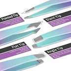 TsMADDTs 7 pcs Tweezers for Women Facial Hair, Precision Tweezer Set for Eyebrows with Curved Scissor and Eyebrow Razor for Ingrown Hair