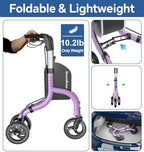 SOUNDFUSE 3 Wheel Walkers for Seniors, Lightweight Foldable Aluminum Rollator Walker, Height Adjustable Three Wheel Walker, Purple