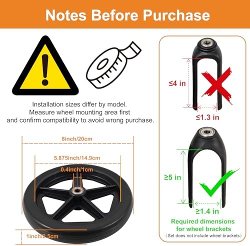 4Pcs 8 Inch Solid Replacement Wheels - Environmentally Friendly Rubber Material, Wear-Resistant PU Tires, Anti-Slip, and Durable ABS Wheel Hub - Easy to Install (4 Pcs)
