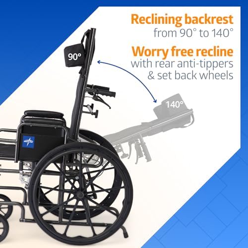 Medline Reclining Wheelchair, Desk-Length Arms and Elevating Leg Rests, 16" x 18" Seat (W x D)