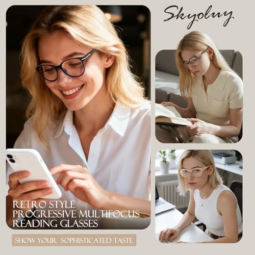 Distinctive Progressive Multifocus Reading Glasses Women, Retro Lady Anti Blue Light/Eye Fatigue Computer Reader