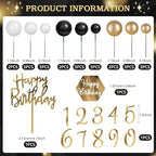 48 Pcs Ball Cake Toppers, DIY Cake Decorations with Black Gold White Balls Acrylic and Happy Birthday Cake Insert Toppers for Men Boy Black Theme Birthday Party Wedding Anniversary Party