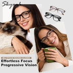 SKYOAK 2 Pack Trendy Progressive Multifocus Reading Glasses for Women, Retro Rectangle Frame Anti UV/Eyestrain Computer Readers, Stylish Spring Hinge Multifocal Glasses with Metal Core Wire, 2.5x