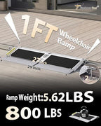 FACHNUO 1 Feet Portable Threshold Ramp with Self-Adjusting Bottom, Wheelchair Ramp for Home Doorways, Non-Skid Handicap Ramp for Home Steps, Folding Wheel Chair Ramp, Maximum Applicable Height 2"