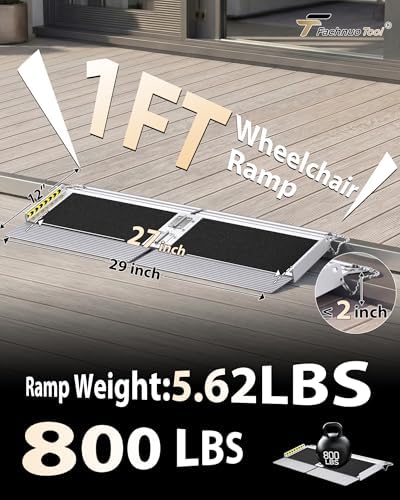 FACHNUO 1 Feet Portable Threshold Ramp with Self-Adjusting Bottom, Wheelchair Ramp for Home Doorways, Non-Skid Handicap Ramp for Home Steps, Folding Wheel Chair Ramp, Maximum Applicable Height 2"