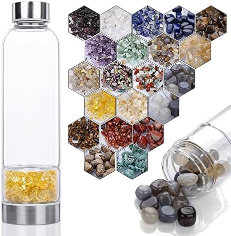 Crystal Water Bottle Reusable Water Bottle Natural Elixir Quartz Crystal Healing Point Crystal Reiki Energy Elixir Gemstone Infused Water Bottle
