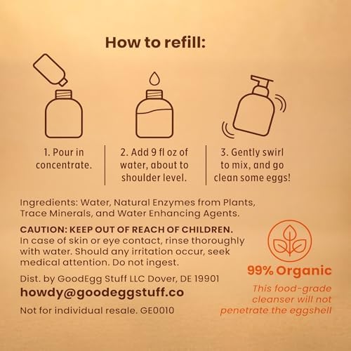 GoodEgg Organic Egg Cleaner Concentrated Refill for Farm Fresh Eggs, Food-Grade, Non-Toxic, Chicken Coop Accessories, Egg Washing Solution, USA-Made Foaming Pump, 2 Pack, As Seen On Shark Tank
