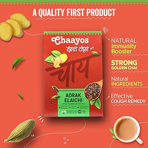 Chaayos Adrak Elaichi Tea (Ginger and Cardamom) - Premium Desi Chai Patti for Authentic Masala Flavour | Immunity Booster- 200g [100 Cups]