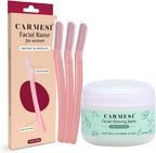 Carmesi Facial Shaving Kit | Face Razors (3 Count) + Shaving Gel (1.76 Oz/50g) | Painless Hair Removal | Prevents Nicks & Cuts | for Peach Fuzz, Eyebrow, Chin & Upper Lip