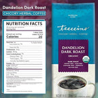 Teeccino Dandelion Dark Roast Herbal Coffee - 10 oz - Caffeine-Free Coffee Alternative with Prebiotics, Gluten Free, Acid Free, Organic