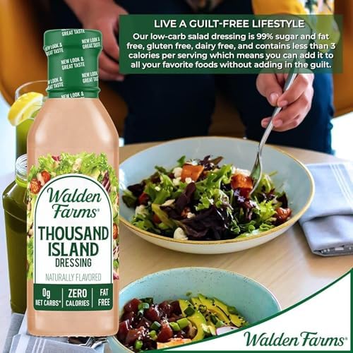 Walden Farms Thousand Island Dressing - Calorie-Free, Gluten-Free, Low Carb, Keto-Friendly, Sugar-Free, Dairy-Free Creamy Thousand Island Flavor - 12 oz Bottle