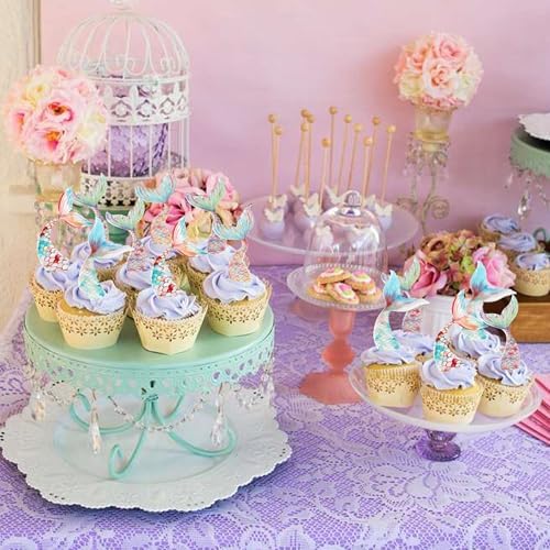 40Pcs Edible Mermaid Tails Cupcake Toppers Wafer Paper Mermaid Tail for Mermaid Party Cake Drink Decoration Baby Shower Party Supplies