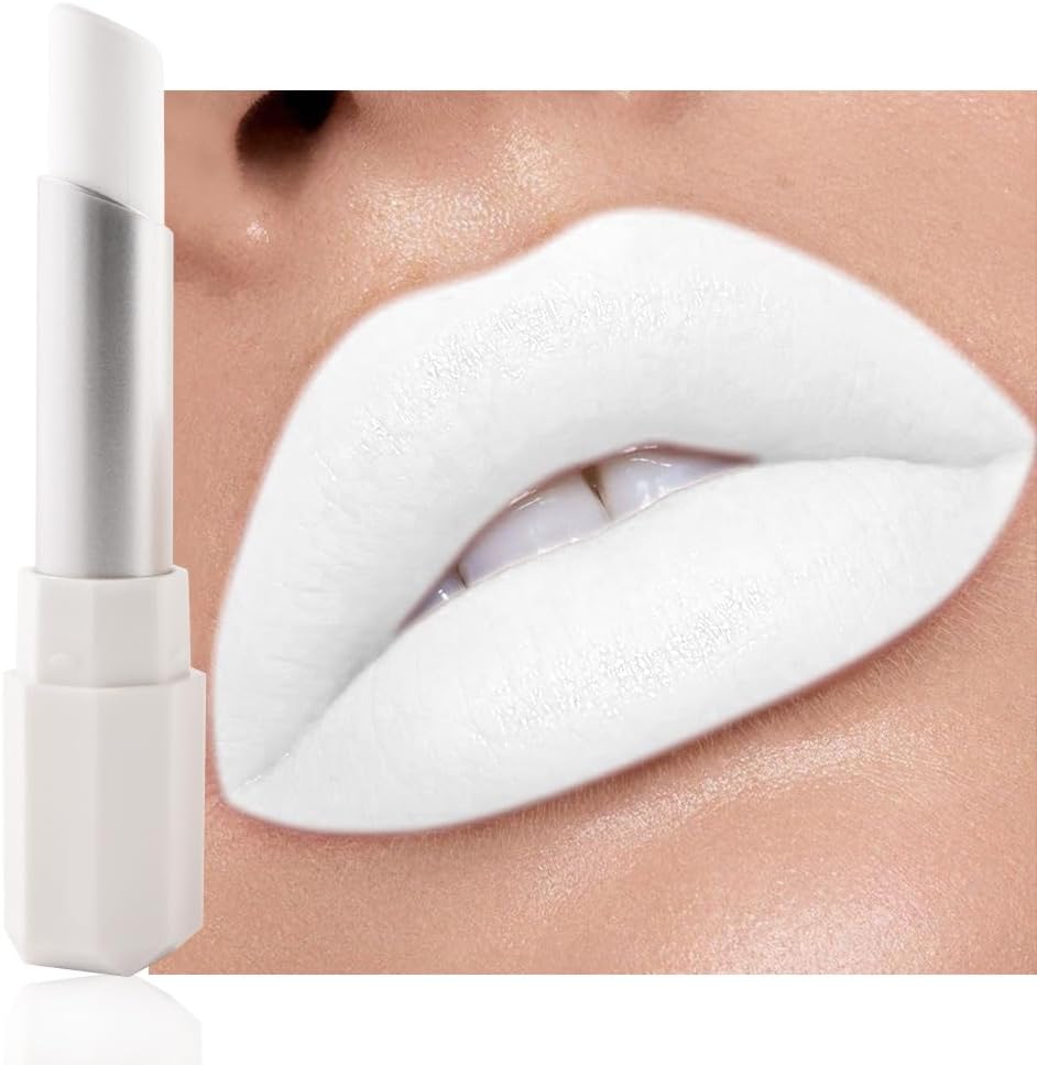 White Cream Matte Lipstick Stick 02#, Longwear Full Coverage Velvet Lip Color for Women, Waterproof Multi-Use Lip & Cheek Makeup Stick for Halloween & Party Makeup, Lápiz labial mate en crema blanco