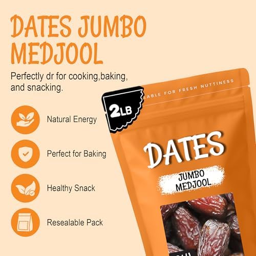 Oh! Nuts Jumbo Medjool Dates - Dried Dates - 2 lb - Unpitted Medjool Dates - No Sugar Added - Dehydrated Fruit Snack