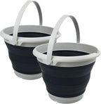 SAMMART 8.5L (2.2 Gallon) Collapsible Plastic Bucket - Foldable Round Tub - Portable Fishing Water Pail - Space Saving Outdoor Waterpot. Size 31cm Dia (Grey/Black (Set of 2))