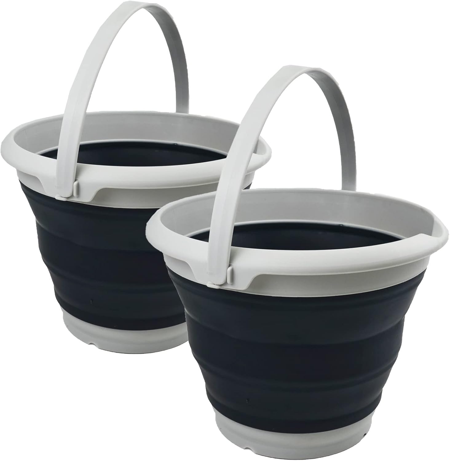 SAMMART 8.5L (2.2 Gallon) Collapsible Plastic Bucket - Foldable Round Tub - Portable Fishing Water Pail - Space Saving Outdoor Waterpot. Size 31cm Dia (Grey/Black (Set of 2))