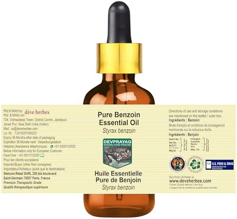 Pure Benzoin Essential Oil (Styrax Benzoin) with Glass Dropper Steam Distilled (Pack of Three) 100ml X 3 (10 oz)