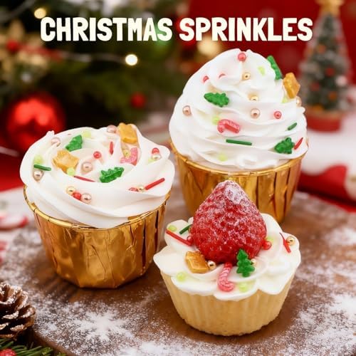 Christmas Sprinkles Mix for Baking & Cookie Decorating | 4.6 oz Red and Green Holiday Sprinkles with Xmas Trees, Candy Canes, Sugar Pearls | For Cakes, Cupcakes & Festive Desserts
