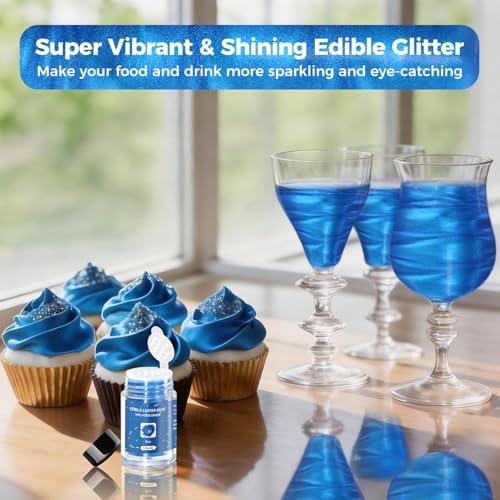 CRPTHE Blue Luster Dust Edible 5g, Edible Glitter for Drinks, Food Grade Glitter Shimmer Sprinkle Powder for Cocktails, Baking, Beverages, Cakes, Strawberries, Cookies, Fondant, Vegan