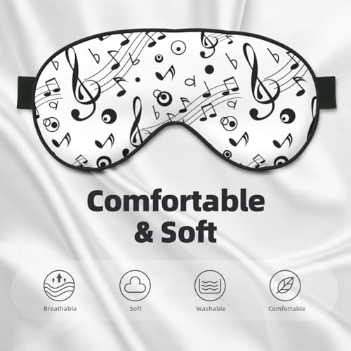 Black Music Notes Sleep Mask Eye Mask with Adjustable Strap Eye Sleep Shade Cover Blocks Light for Women Men Airplane Travel Nap