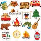 Camping Cupcake Toppers 48 Pieces Happy Camper Birthday Party Decorations Outdoor Adventure Theme Party Decorations Bear Tent Bonfire Guitar Cake Picks for Woodland Tree Birthday Baby Shower Supplies