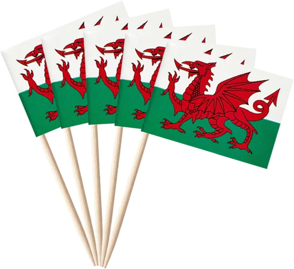 stidsds 100 Pcs Welsh Flag Welsh Toothpick Flags Mini Small Welsh Cupcake Toppers Stick Flags Banner Country Party Cocktail Fruit Decoration