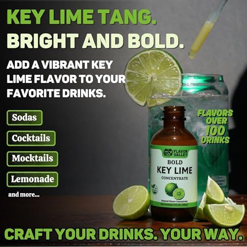 FLAVOR VALLEY Key Lime Concentrate | Flavor Over 100 Drinks, Sodas, Cocktails, Mocktails – Real Key Lime Tang | Non GMO – Craft Your Drinks. Your Way.