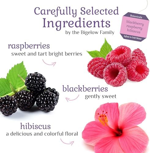 Bigelow Botanicals Cold Water Infusion Blackberry Raspberry Hibiscus Herbal Tea, Caffeine Free Tea with Blackberry and Raspberry Flavor, 18 Count Box (Pack of 6), 108 Total Tea Bags