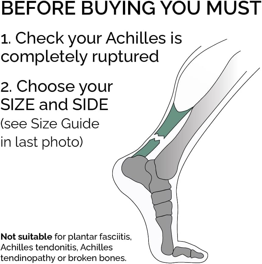 Achilles Tendon RUPTURE Night Splint, ONLY for COMPLETE Achilles tear - BEFORE PURCHASE: 1. Select SIZE & SIDE 2. Check with MEDICAL PROFESSIONAL (Small, Left)