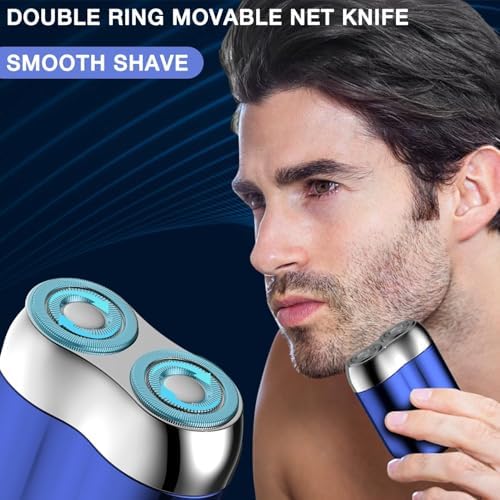 2026 New Model Mini Dual-Head Electric Shaver, Electric Mini Portable Razor, Pocket Size Washable Double Head Razor, Rechargeable Waterproof Compact Electric Shaver for Home, Car, Travel (Blue)