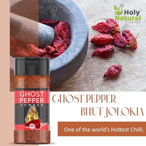 Ghost Pepper Powder (Bhut Jolokia Chili) - 3.5 oz/100 gm, 100% Pure, Smoked, Hottest & Spicy Chili Powder, Add Unique, Delicious, Complex and Smoky Flavor to Your Favorite Dishes