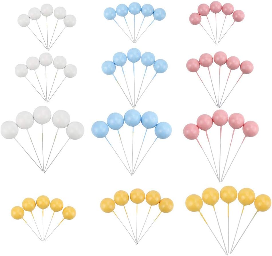 60 pcs Candy Colorful Pearl Balls Cake Pick DIY Cake Insert Topper Card Gift Cup Cake Paper Toothpick Party Wedding Birthday Cake Decoration