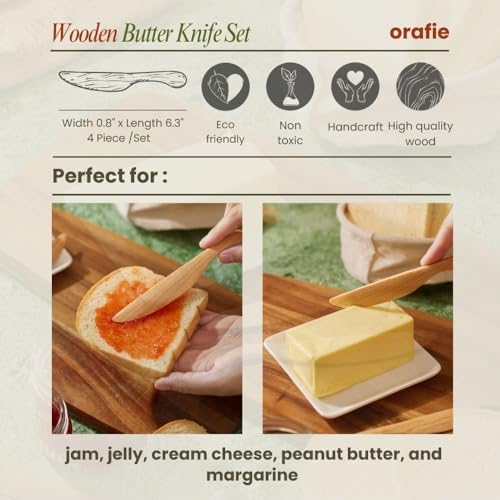 6.3" Wooden Butter Knife Set (4Pcs), Spreaders for Nutella, Jam, Jelly, Cream, Cheese, Peanut, Sandwich, spreader