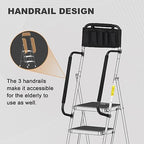 HBTower Step Ladder with Handrails, Folding Step Stool with Attachable Tool Bag & Anti-Slip Wide Pedal for Home Kitchen Pantry Office, Black