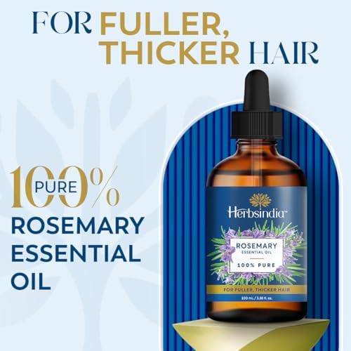 Herbsindia Rosemary Essential Oil for Hair - Huge 3.3 Fl Oz - 100% Pure - Premium Grade with Glass Dropper, Undiluted, Non-GMO